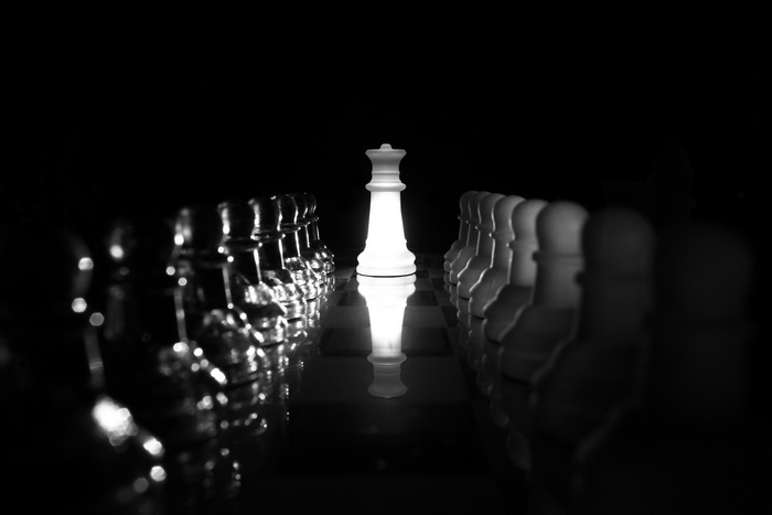 Chess Queen and Pawns in Black and White 4K