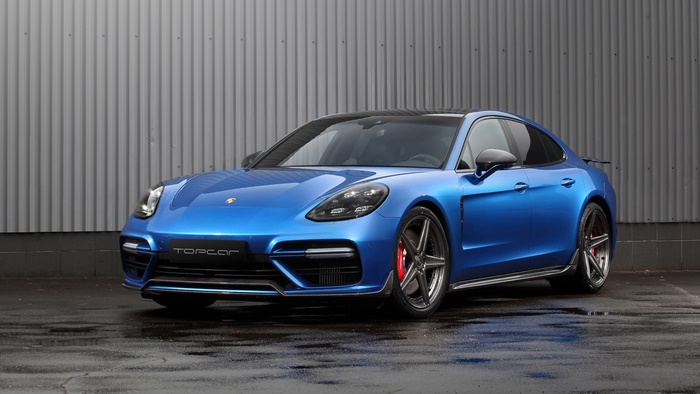 Blue Porsche Panamera Turbo 4K
