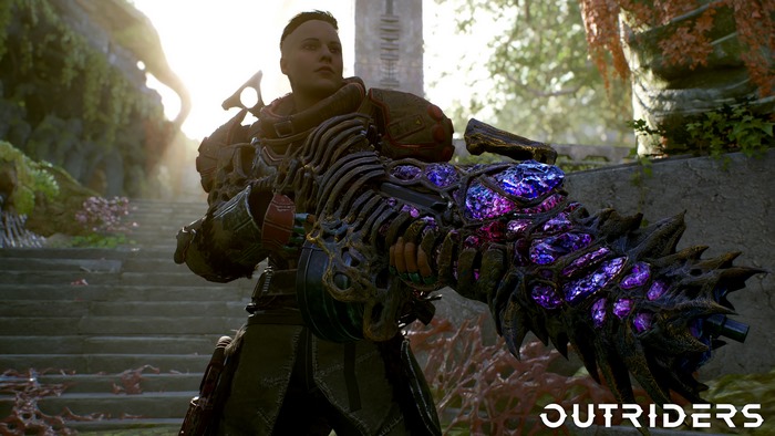 Outriders character with a large alien weapon