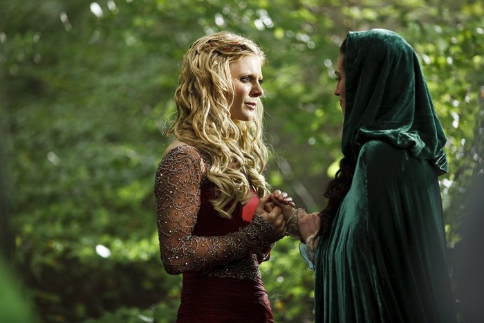 Morgause and Morgana from Merlin in a forest