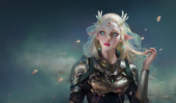 Fantasy Elf Woman with Blonde Hair and Armor