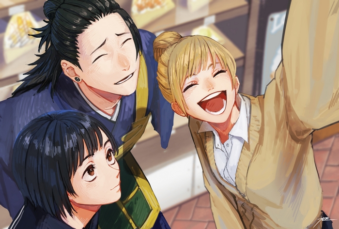 Suguru Geto with Nanako and Mimiko from Jujutsu Kaisen