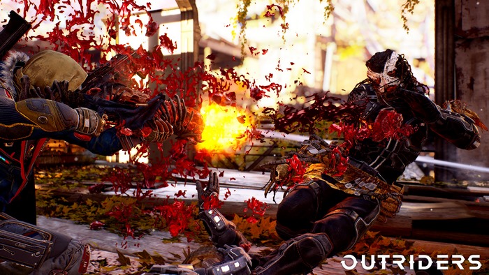 Outriders video game characters in combat