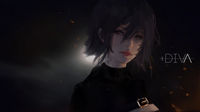 Girl with dark hair and red eyes