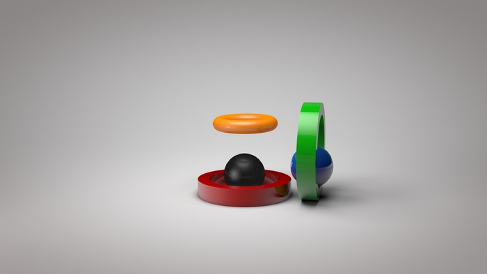 Abstract geometric shapes with spheres and rings