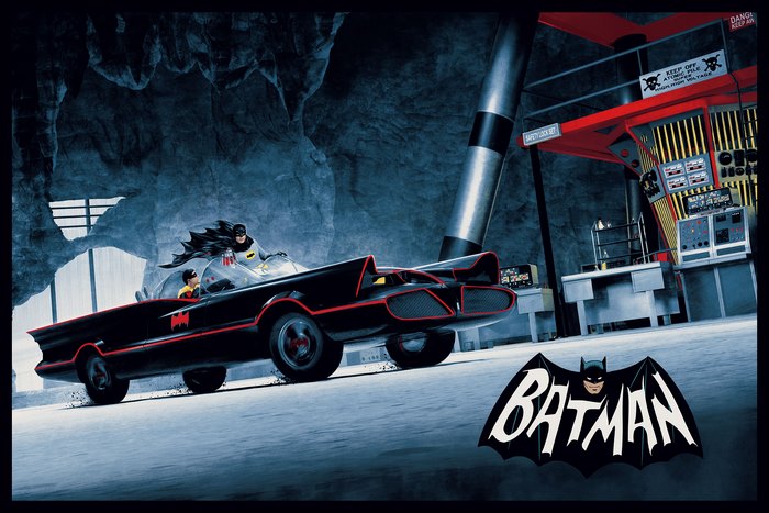 Batman and Robin in the Batmobile