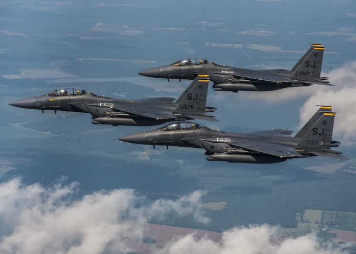 United States Air Force F-15E Strike Eagles in formation