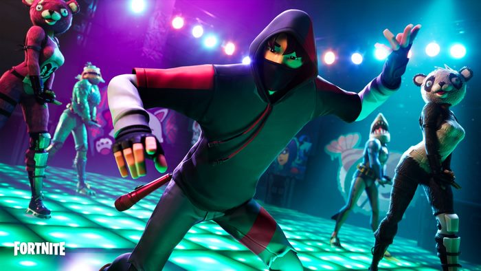 Fortnite characters dancing on a stage