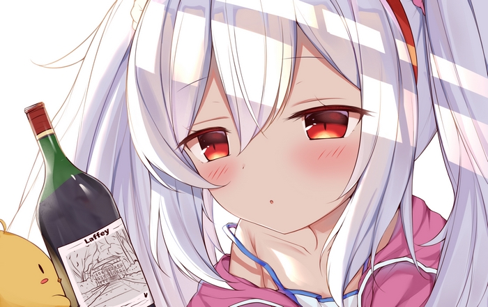 Laffey from Azur Lane with a bottle of wine