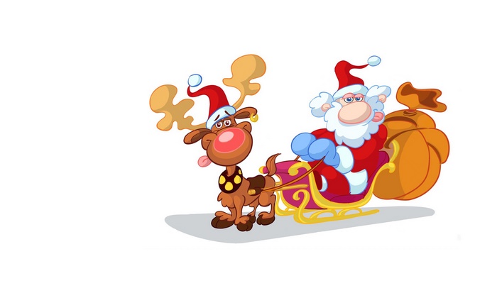 Santa Claus in a sleigh pulled by a reindeer