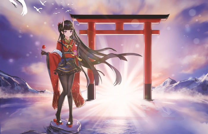Noshiro from Azur Lane by a Torii gate