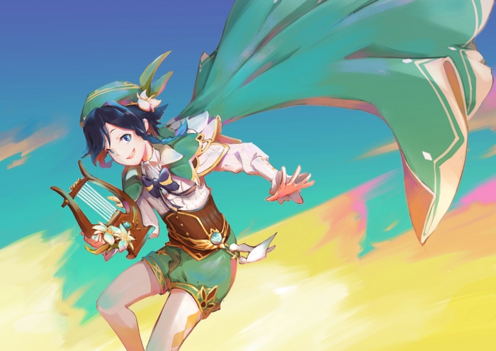 Venti from Genshin Impact with a lyre