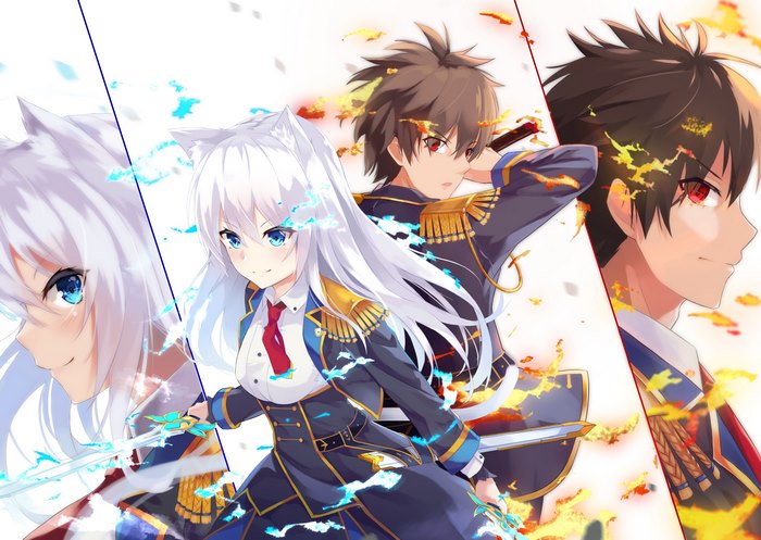 Anime characters with swords and magic