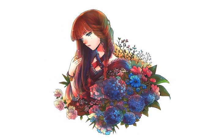 Anime girl with flowers