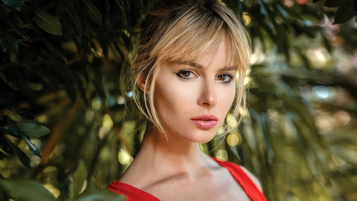 Blonde Woman with Brown Eyes Close-up