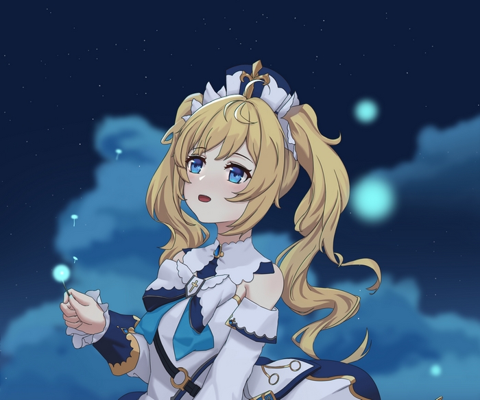 Barbara from Genshin Impact holding a dandelion
