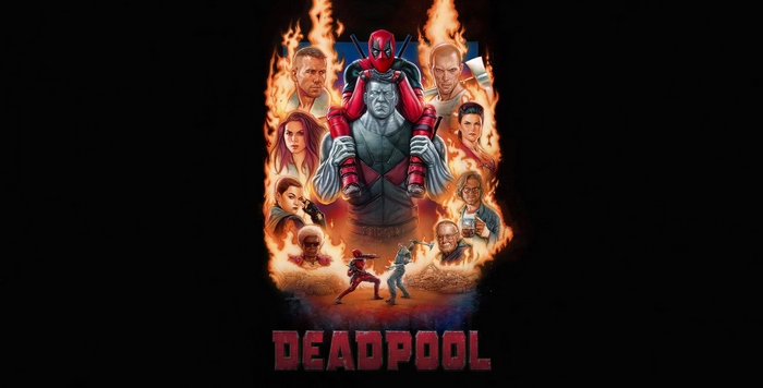 Deadpool characters in front of flames 4K