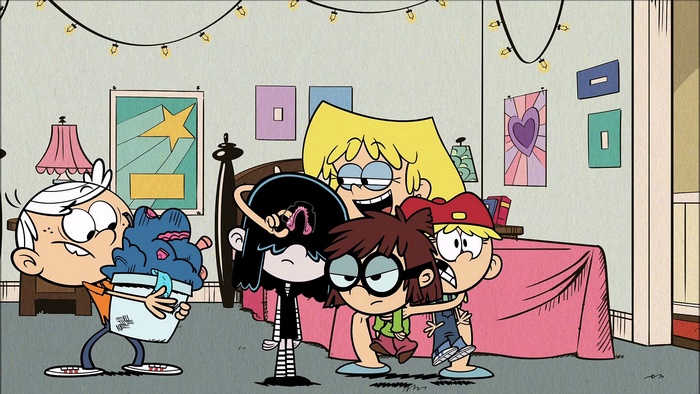 The Loud House: Lincoln and sisters in bedroom