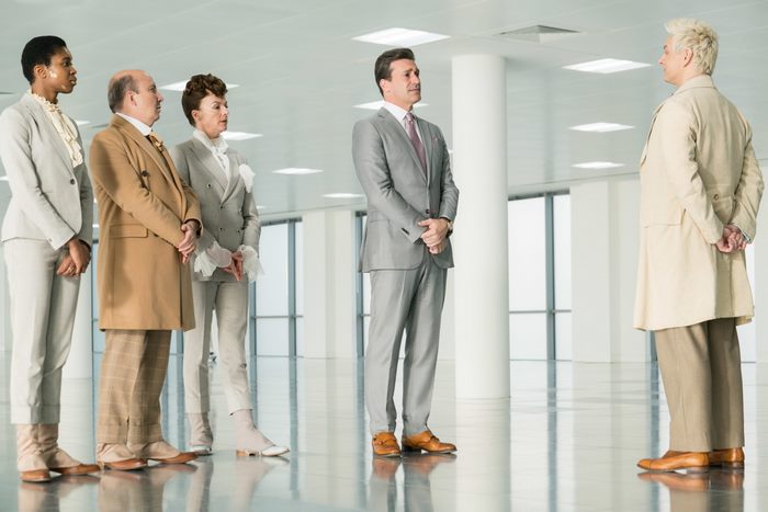 Sandalphon, Uriel, Michael, Gabriel, and Aziraphale from Good Omens