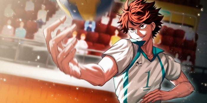 Tōru Oikawa from Haikyuu!! serving a volleyball