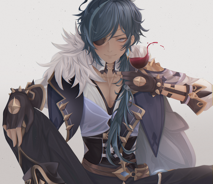 Kaeya from Genshin Impact holding wine
