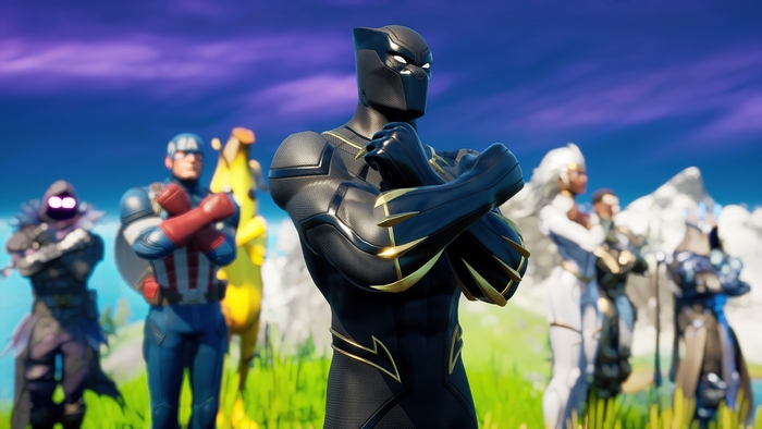 Black Panther, Captain America, Storm, and others from Fortnite