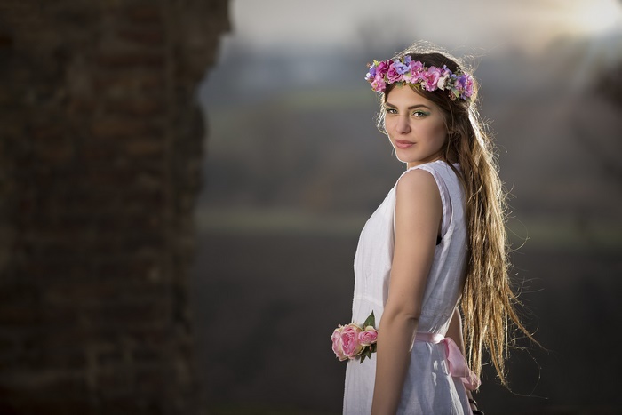 Woman with flower crown and dress