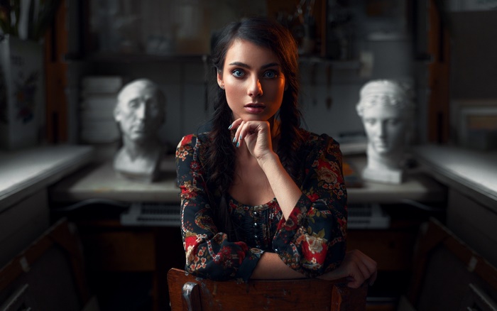 Woman with Blue Eyes and Black Hair