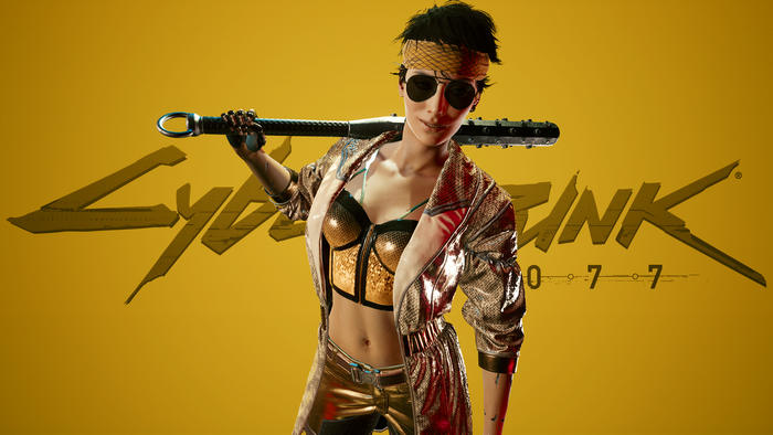 Female V with a bat from Cyberpunk 2077