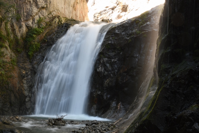 Waterfall in a rocky canyon