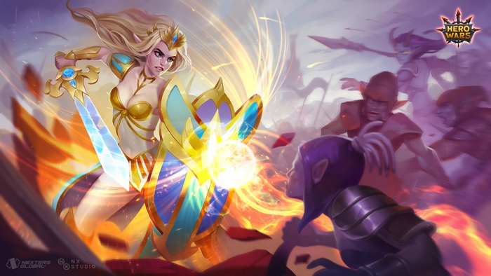 Hero Wars: Elf warrior fighting goblins
