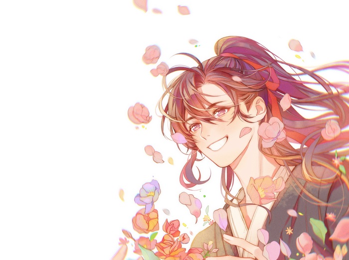 Wei Wuxian from Mo Dao Zu Shi smiling among flowers