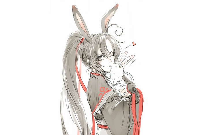 Wei Wuxian from Mo Dao Zu Shi holding a rabbit