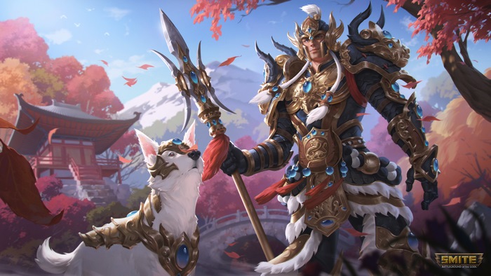 Erlang Shen from Smite with wolf companion