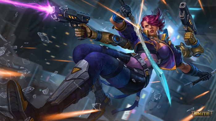 Kali from Smite with guns and sword