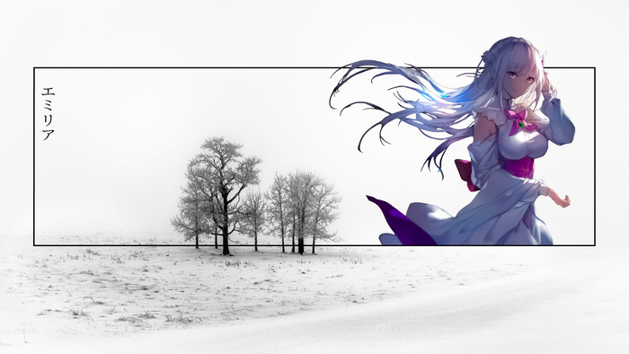 Emilia from Re:Zero in a snowy landscape
