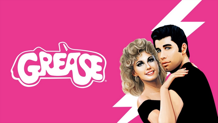 Grease movie poster with John Travolta and Olivia Newton-John