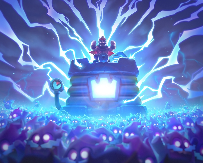 King from Clash Royale with lightning and minions