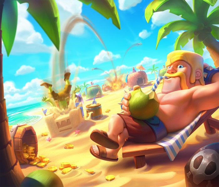 Barbarian from Clash Royale on a beach