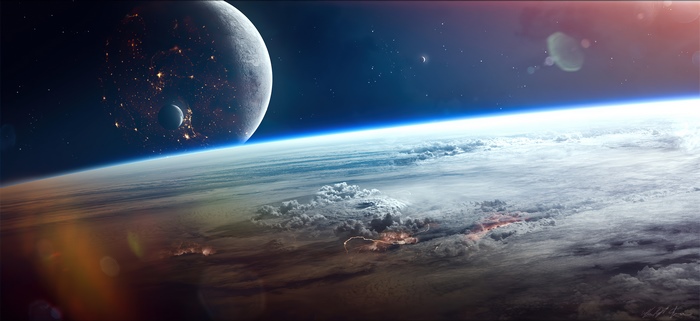 Sci Fi Planetscape with Planets and Stars
