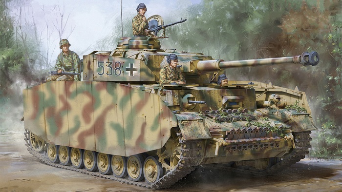 German Panzer IV tank with crew in camouflage