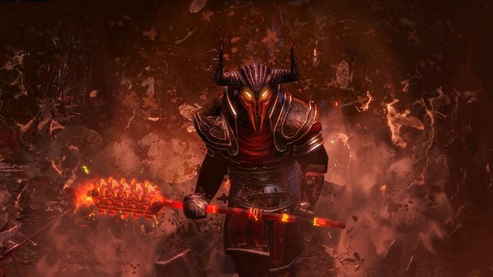 Demon with fiery mace in Path of Exile
