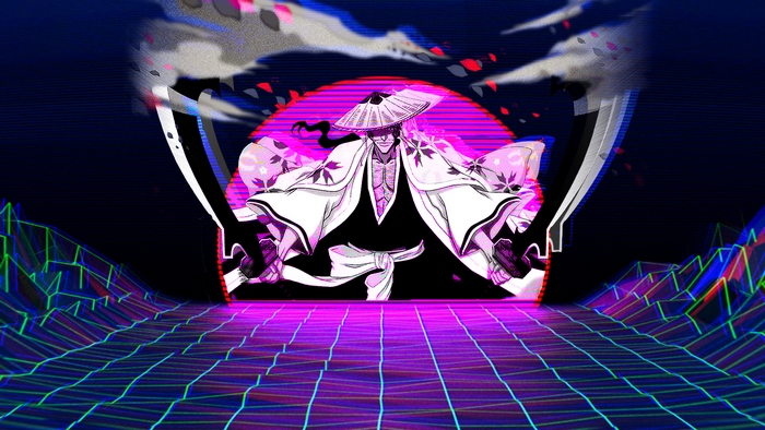Shunsui Kyōraku from Bleach in Vaporwave Style