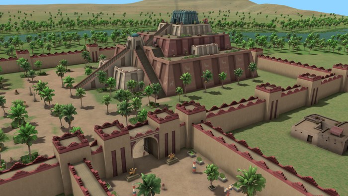 Ancient Mesopotamian Ziggurat and City Walls