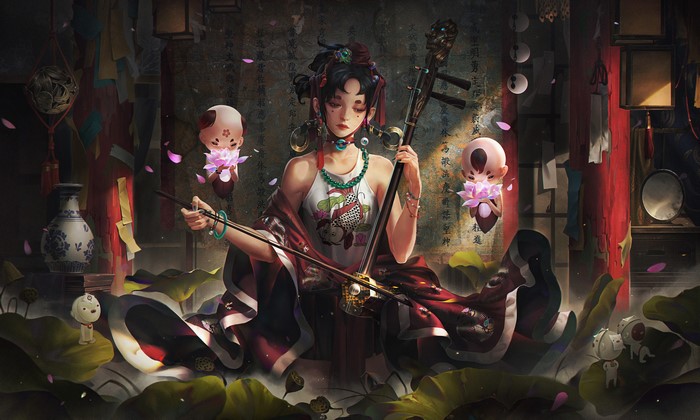Fantasy Oriental Woman Playing Erhu 4K