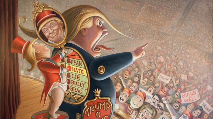 Donald Trump as a baby looking in a mirror, Trump-O-Matic