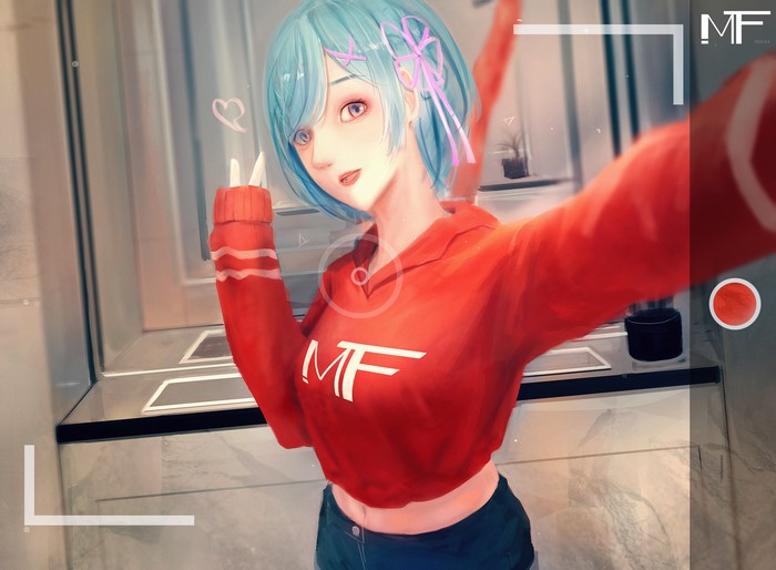 Rem from Re:ZERO taking a selfie