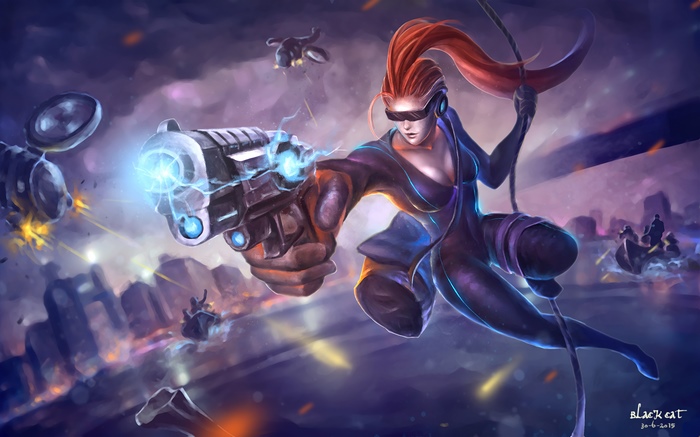 Woman Warrior with Gun in Sci-Fi City