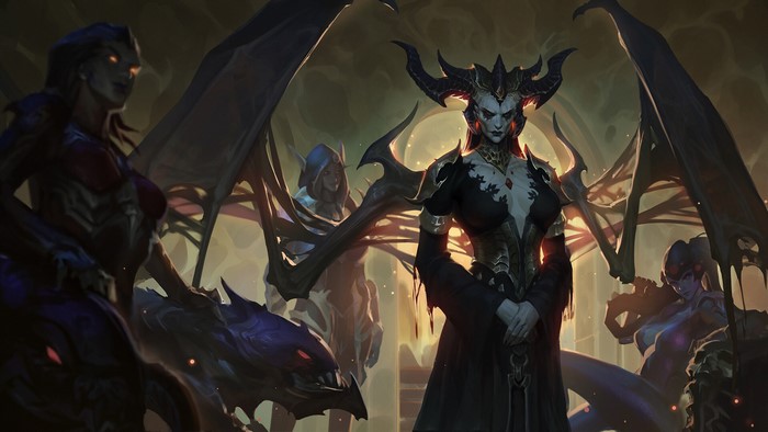 Demonic women and creatures in a dark fantasy setting