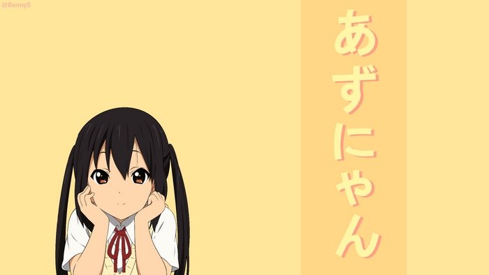 Azusa Nakano from K-On! with Japanese text